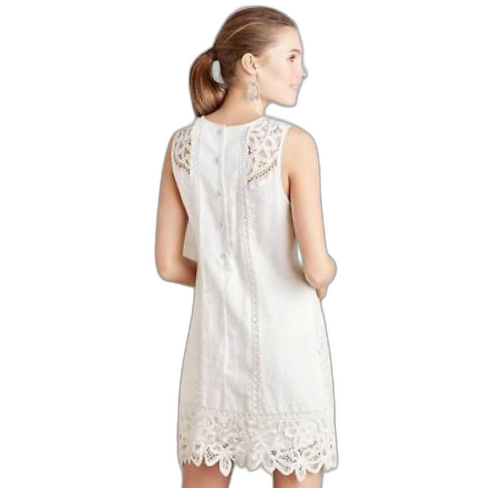 Anthropologie Moulinette Soeurs Ivory Lace Garden Sleeveless Shift Dress Size 4 - Picture 12 of 16